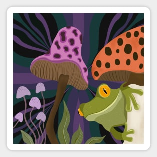 Whimsical Mushrooms and Frog Magnet